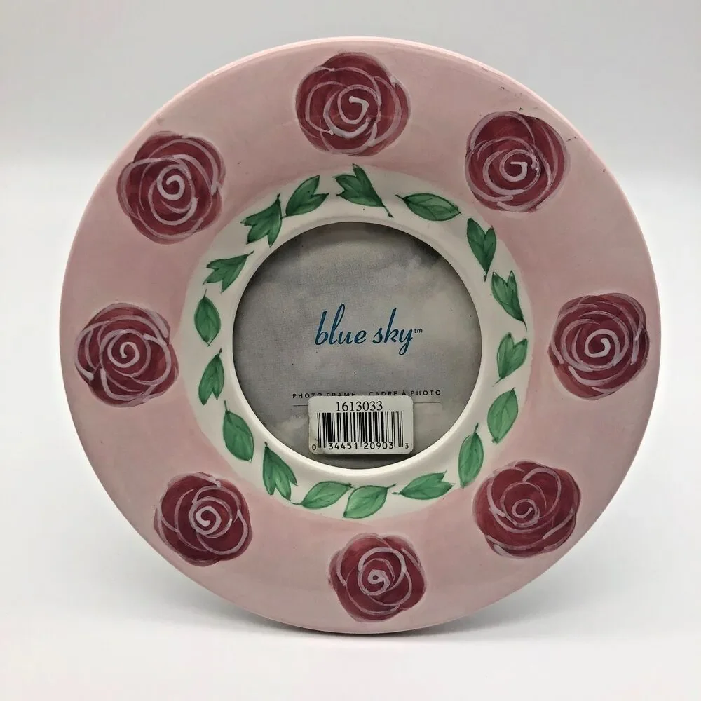 Blue Sky Round Picture Frame Pink Red Green Rose Floral 7